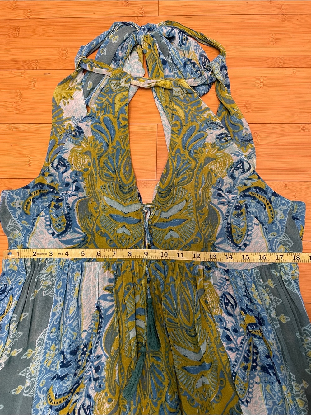 Free People Spring Scenery Maxi Dress Size 12 Halter Neck Floral Blue Green - Picture 13 of 15